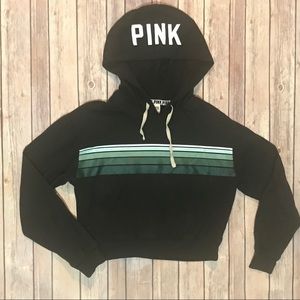 PINK black and teal stripped cropped hoodie XS